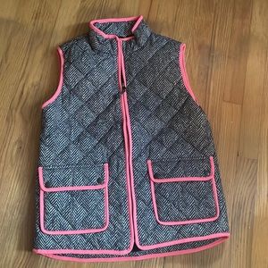 Houndstooth Puffer Vest with Neon Trim
